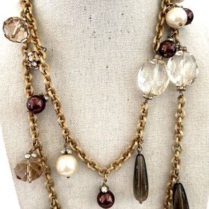 Stella & Dot Audrey pearl and beaded necklace, featuring a gold chain